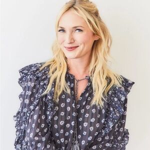 Ulla Johnson Navy Floral Ruffle Blouse